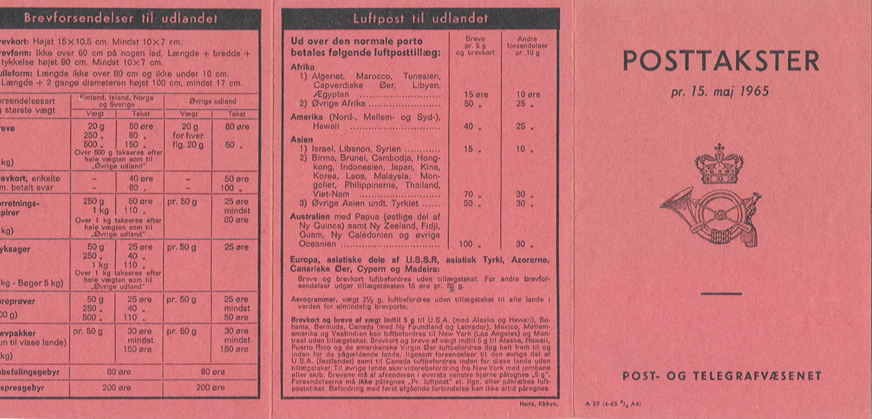 Danish Postal Rates Danske posttakster